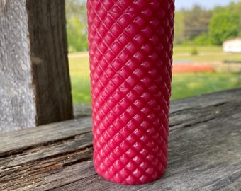 Michigan Beeswax Diamond Pillar Candle: Fushia Berry, Farmhouse Centerpiece