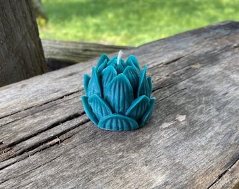 Dark Teal Lotus Flower Beeswax Candle - Michigan Made