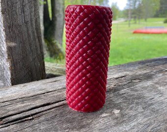 Cranberry Beeswax Candle: Diamond Cylinder Pillar, Michigan Farmhouse Decor