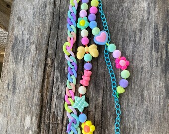 Colorful Beaded Keychain: Pastel Rainbow Purse Charm