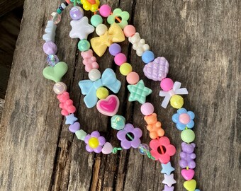 Colorful Beaded Bag Charm: Pastel Keychain with Gummy Bears
