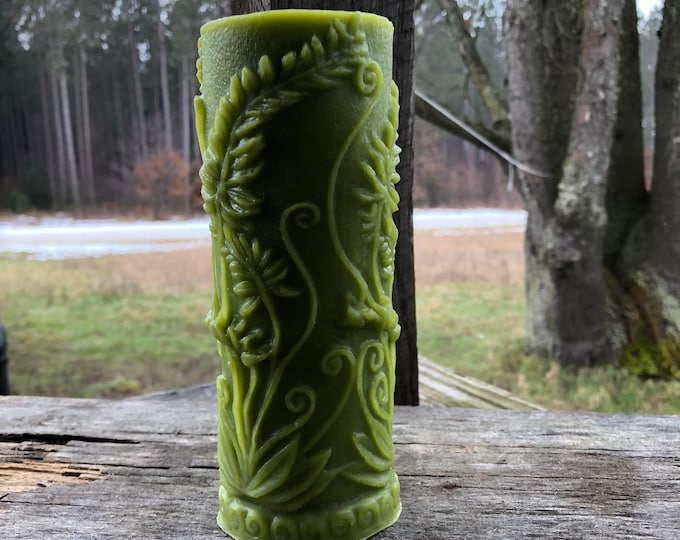 Special Edition Green Fern Pillar Candle 100% Beeswax Centerpiece ...