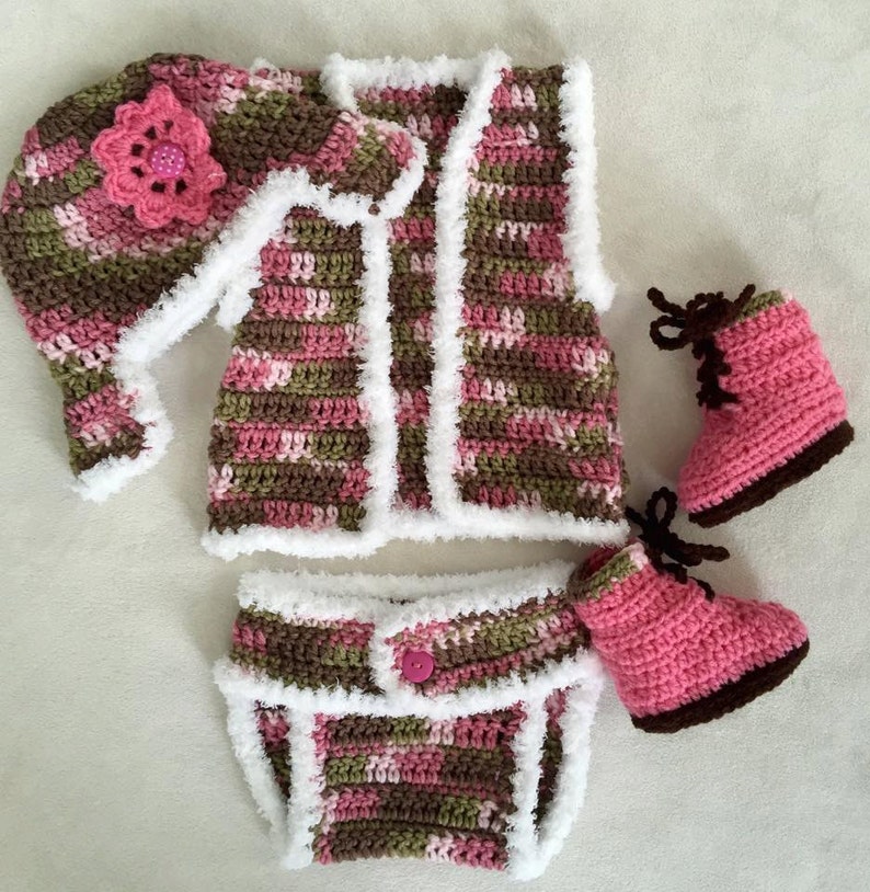 Crocheted camoflage baby girl hunting set photo prop Etsy
