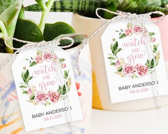 Pink Baby in Bloom Watch Me Grow Party Favour Tags and Sign - Printable Instant Download Files for Girl Baby Shower - Spring - Summer