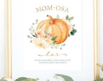 Little Pumpkin Baby Shower Mom-osa Bar Sign and Juice Labels - Printable Instant Download File