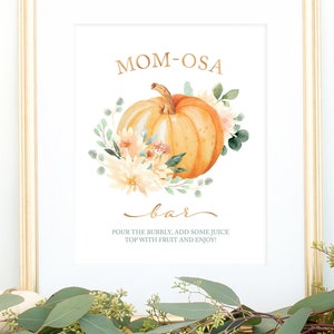 Little Pumpkin Baby Shower Mom-osa Bar Sign and Juice Labels - Printable Instant Download File