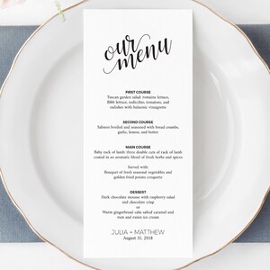 Editable Wedding Menu Template Instant Download Printable File Black and White Wedding Table Decorations Modern Wedding Menu Template image 1