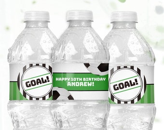 Soccer Water Bottle Labels Printable File you can Personalize for a Soccer Birthday Party - Instant Download Drink Labels for Football Party