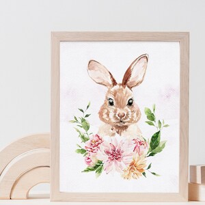 Bunny Art Print Digital File - Printable Bunny Nursery Decor or Easter Bunny Art - Instant Download File - Floral Rabbit Wall Art Print