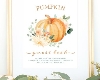 Pumpkin Baby Shower Guest Book Sign for Fall Baby Shower - A Little Pumpkin is on the Way - Sign a Pumpkin Party Decorations