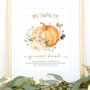 Pumpkin Baby Shower Guest Book Sign for Fall Baby Shower - A Little Pumpkin is on the Way - Sign a Pumpkin Party Decorations