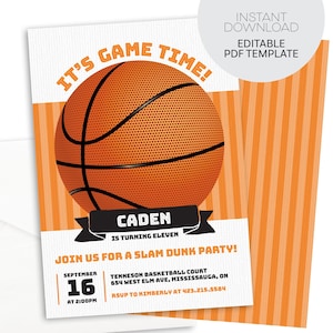 Basketball Invitation Instant Download Printable File - Editable Basketball Birthday Invitation Template - It&#39;s Game Time Sport Party Invite