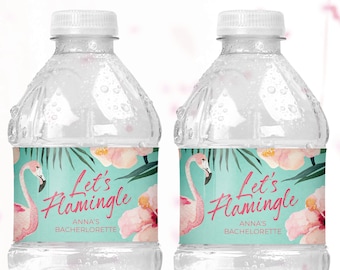 Etiquetas de botellas de agua Flamingo para despedida de soltera tropical o despedida de soltera Flamingle - Archivo de descarga instantánea imprimible