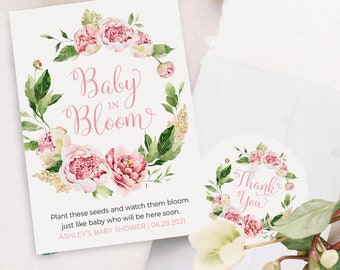 Baby in Bloom Seed Packet Favours for Baby Shower - Printable Pink Floral Seed Package Covers for Party Favours - Printable Instant Download
