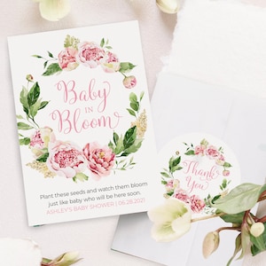 Baby in Bloom Seed Packet Favours for Baby Shower - Printable Pink Floral Seed Package Covers for Party Favours - Printable Instant Download