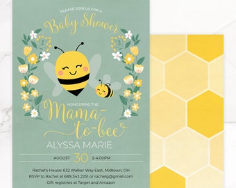 Bee Baby Shower Invitation Printable Instant Download File - Mama-to-Bee Baby Shower Invite