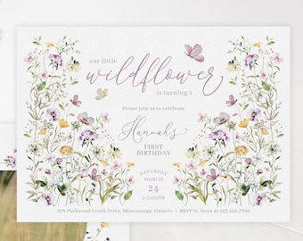 Wildflower Birthday Party Invitation Template | First Birthday Invitation