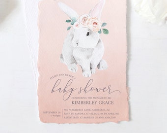 Bunny Baby Shower Invitation Printable Instant Download File for Girl Baby Shower - Pink Bunny Invitation for Baby Shower