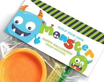 Décoration de sac de friandises d'Halloween - Construisez votre propre monstre imprimable pour Halloween ou cadeaux monstres - Friandise d'Halloween sans bonbons pour les enfants