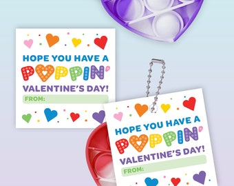 Pop It Valentine's Day Cards for Kids - Classroom Valentine Tags for Kids for keychain Pop It Toys