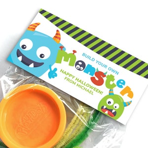 Halloween Leckerli Beutel Topper - Bauen Sie Ihr eigenes Monster zum Ausdrucken für Halloween oder Monster Gastgeschenke - Halloween-Leckerbissen ohne Süßigkeiten für Kinder