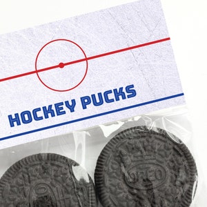 Hockey Party Favor  Printable Instant Download File - Hockey Puck Treat Bag Toppers for Hockey Birthday Party - Editable Template