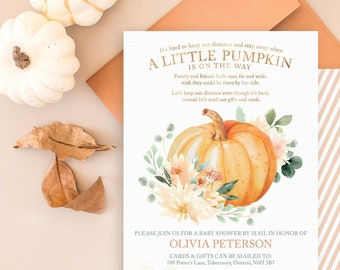 Little Pumpkin Baby Shower by Mail Invitation - Printable Instant Download File - Edit to include your party info for Fall Baby Shower