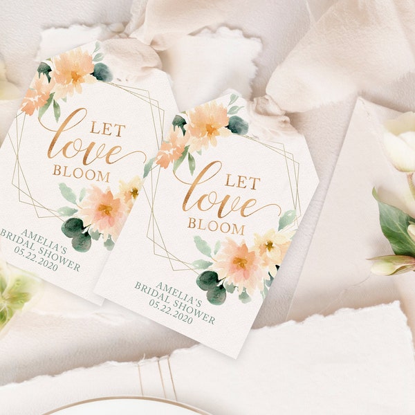 Let Love Bloom Bridal Shower Favour Tags - Printable Instant Download File for Spring or Summer Bridal Shower