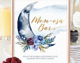 Over the Moon Baby Shower Mom-osa Bar Sign - Printable Mimosa Bar sign Instant Download File for Boho Baby Shower - Mimosa bar labels
