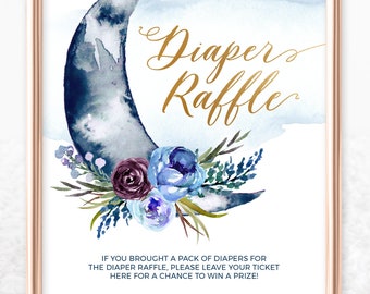 Over the Moon Baby Shower Diaper Raffle Sign and Tickets - Printable Instant Download Digital Files