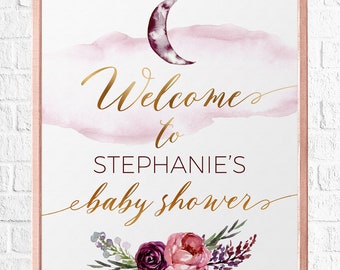 Over the Moon Baby Shower Welcome Sign Printable Instant Download File - Baby Shower Party Decorations - Two Colour Options Included