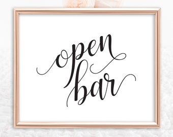 Printable Open Bar Wedding Sign Instant Download File in Black and White - Open Bar Sign Modern Wedding Decorations