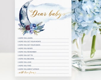 Over the Moon Baby Shower Wishes for Baby Cards - Printable Instant Download File - Baby Shower Activity