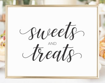 Sweets and Treats Sign Instant Download Printable File - Black and White Dessert Table Wedding Sign - Modern Wedding Decorations
