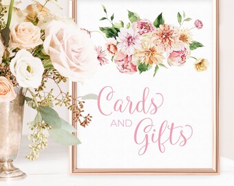 Pink Floral Cards and Gifts Sign for Baby in Bloom Shower Gifts Table | Printable Baby Shower Decorations