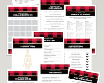 Flannel Bridal Shower Games Bundle - Printable Instant Download File - Red and Black Buffalo Plaid Bridal Shower Games Package