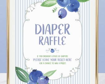 Blueberry Baby Shower Diaper Raffle Sign and Tickets