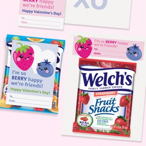 Cartes de Saint-Valentin imprimables en classe pour les enfants | Étiquettes et cartes cadeaux de collations aux fruits pour la Saint-Valentin