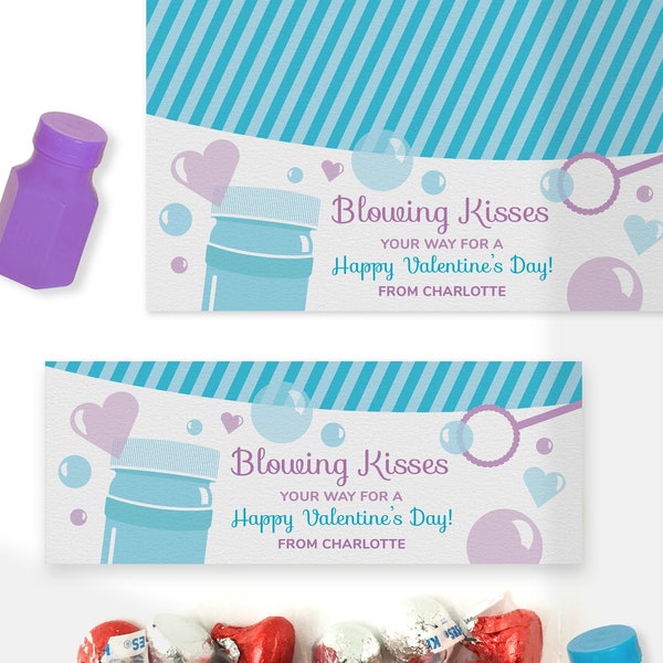 Bubbles and Kisses Valentines Day Card for Kids - Classroom Valentines Cards with Bubbles - Printable Instant Download File
