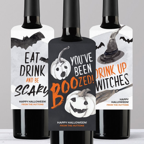 Halloween Wine Bottle Tags Printable File - You've Been Boozed - Drink Up Witches - Eat Drink and Be Scary Wine Halloween Hostess Gift