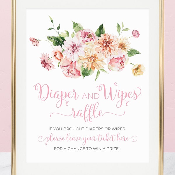 Baby in Bloom Diaper Raffle and Wipes Baby Shower Sign - Printable Instant Download File