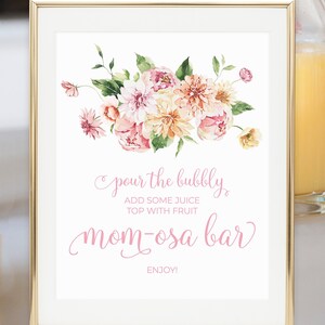 Baby in Bloom Mom-osa Bar Sign for Spring Baby Shower - Printable Instant Download File