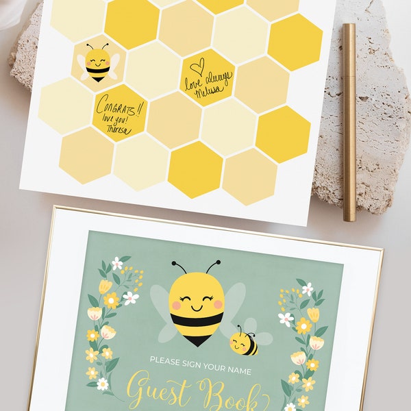 Bee Baby Shower Guest Book Sign and Poster for Guests to Sign - Printable Instant Download File