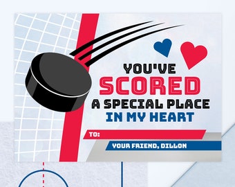 Hockey Valentine Card for Kids Classroom Valentines | Hockey School Valentine's Day Cards