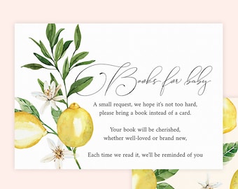 Lemon Baby Shower Book Request Cards | Books for Baby Cards | Gender Neutral