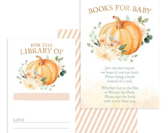 Pumpkin Books for Baby Printable Book Request Cards + Book Labels for Baby's First Library - Bring a Book Instead of a Card - Printable File