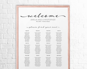 Editable Wedding Seating Chart Template Instant Download - Printable Wedding Seating Plan - Find Your Seat Sign - Table Assignment Sign