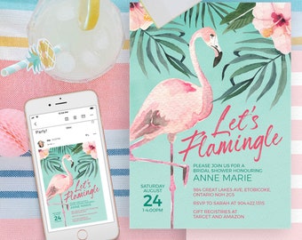 Flamingo Party Invitation for Bridal Shower, Birthday Party or Baby Shower - Let's Flamingle Invitation Printable Instant Download File