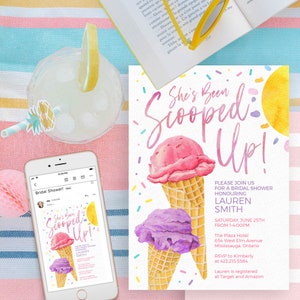 She&#39;s Been Scooped Up Bridal Shower Invitation for Summer Ice Cream Bridal Shower - Printable Instant Download Digital File
