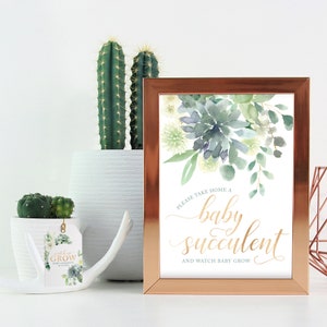 Succulent Watch Me Grow Favor Tags Printable Files - Succulent Baby Shower Sign - Baby Cactus Favors Sign and Tags image 1